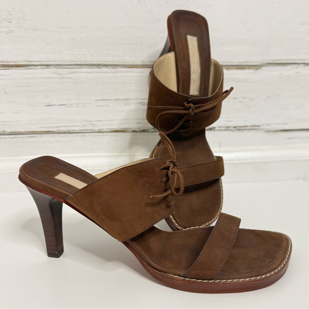 Michael Kors Brown Leather Lace-Up Heeled Sandals